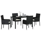 Garden Dining Set with Cushion 5 pcs Black Poly Rattan