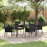 Garden Dining Set with Cushion 5 pcs Black Poly Rattan