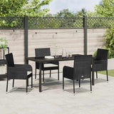 Garden Dining Set with Cushion 5 pcs Black Poly Rattan - Top-Down View