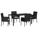 Garden Dining Set with Cushion 5 pcs Black Poly Rattan - Front View