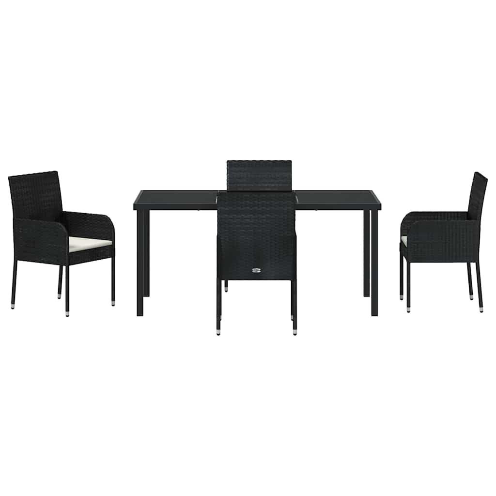 Garden Dining Set with Cushion 5 pcs Black Poly Rattan