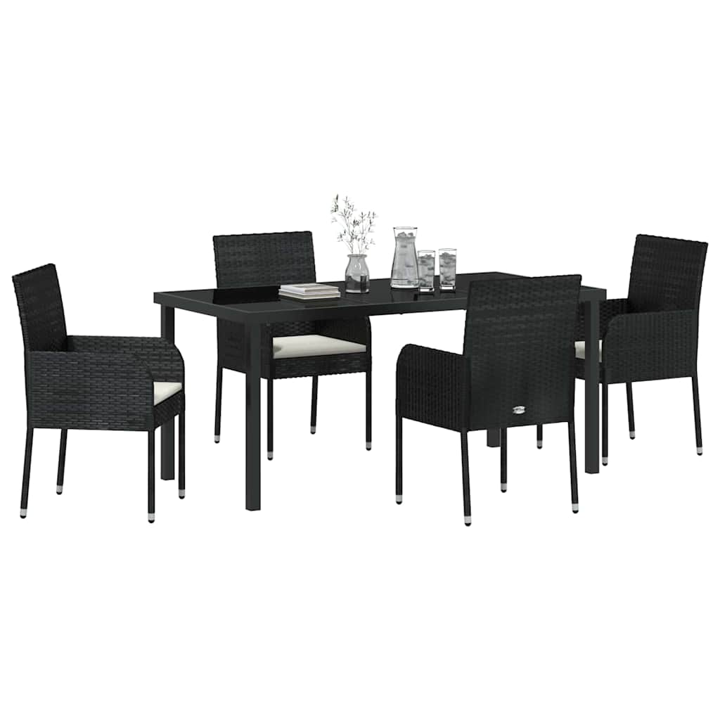 Garden Dining Set with Cushion 5 pcs Black Poly Rattan