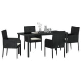 Garden Dining Set with Cushion 5 pcs Black Poly Rattan
