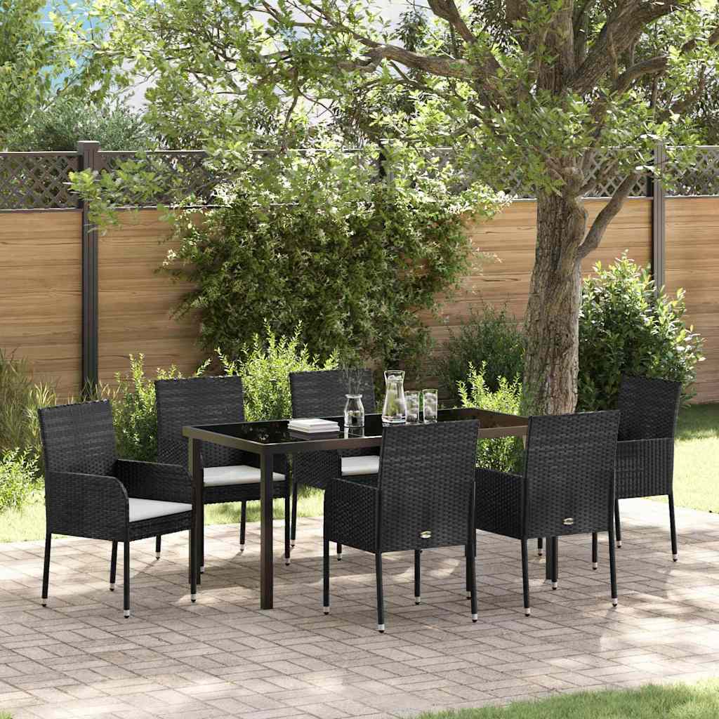 Garden Dining Set with Cushion 7 pcs Black Poly Rattan