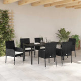 Garden Dining Set with Cushion 7 pcs Black Poly Rattan - Top-Down View