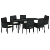 Garden Dining Set with Cushion 7 pcs Black Poly Rattan