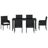 Garden Dining Set with Cushion 7 pcs Black Poly Rattan