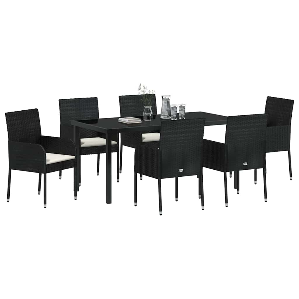 Garden Dining Set with Cushion 7 pcs Black Poly Rattan