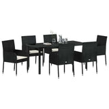 Garden Dining Set with Cushion 7 pcs Black Poly Rattan
