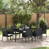 Garden Dining Set with Cushion 7 pcs Black Poly Rattan