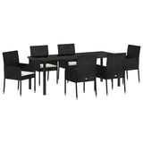 Garden Dining Set with Cushion 7 pcs Black Poly Rattan