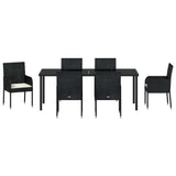 Garden Dining Set with Cushion 7 pcs Black Poly Rattan