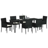 Garden Dining Set with Cushion 7 pcs Black Poly Rattan - Side View