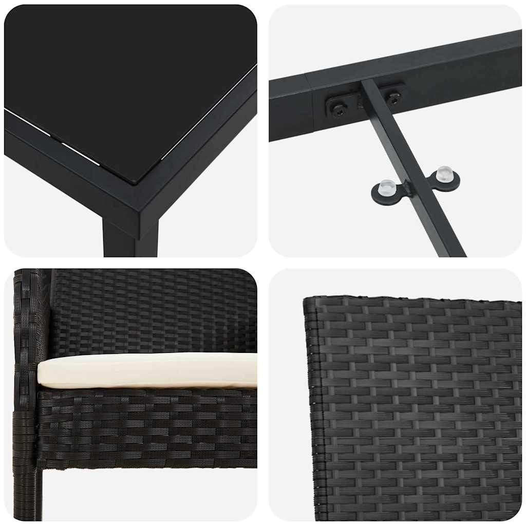 Garden Dining Set with Cushion 9 pcs Black Poly Rattan