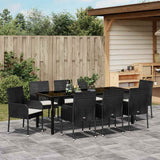 Garden Dining Set with Cushion 9 pcs Black Poly Rattan