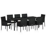 Garden Dining Set with Cushion 9 pcs Black Poly Rattan
