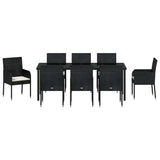 Garden Dining Set with Cushion 9 pcs Black Poly Rattan - Close-Up Angle
