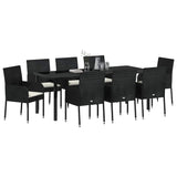 Garden Dining Set with Cushion 9 pcs Black Poly Rattan - Side View