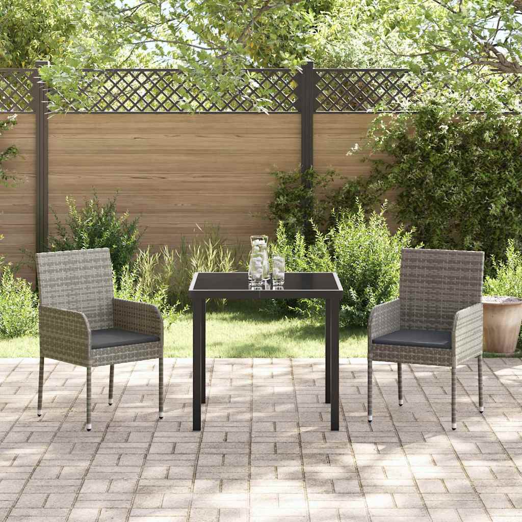 Garden Dining Set with Cushion 3 pcs Grey Poly Rattan