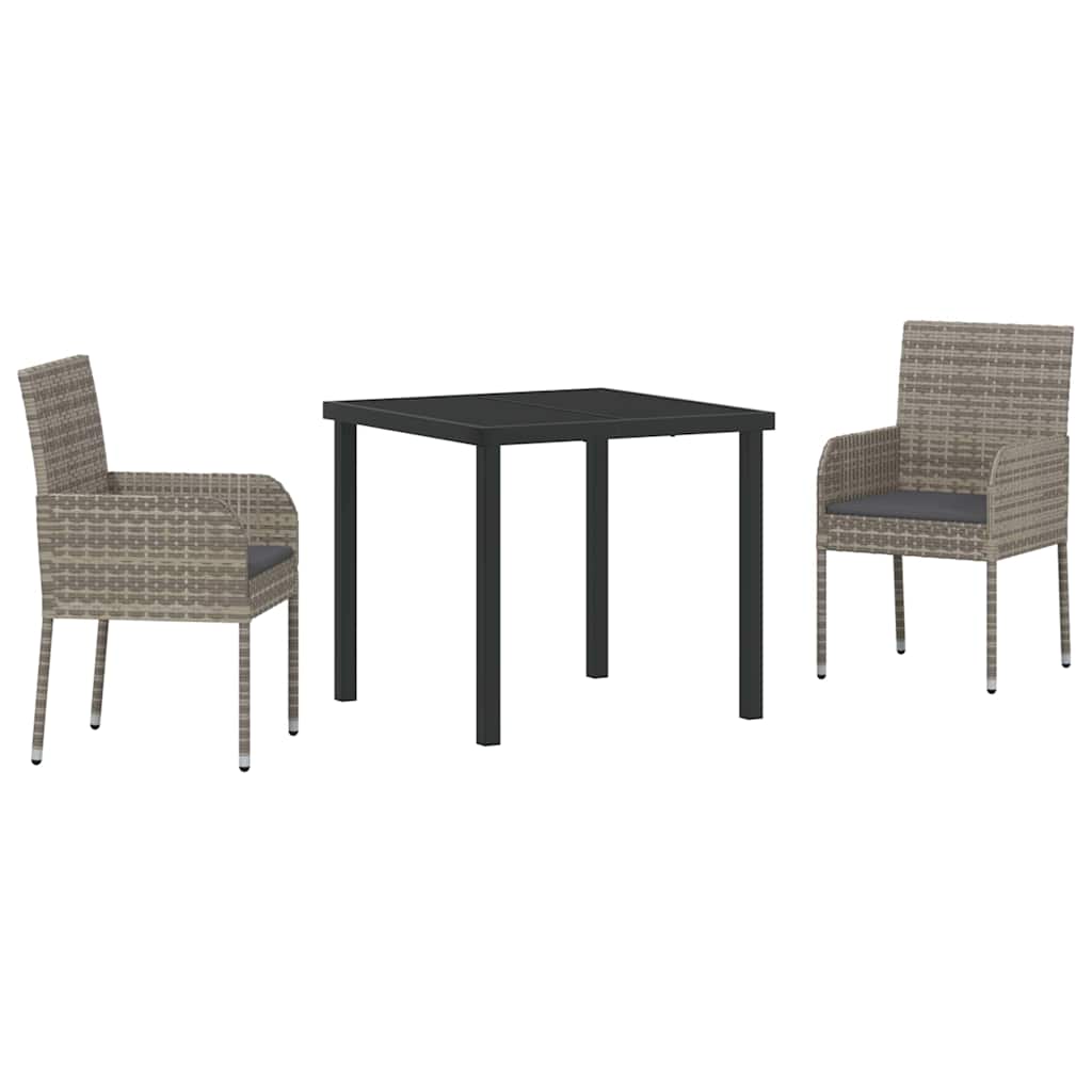 Garden Dining Set with Cushion 3 pcs Grey Poly Rattan