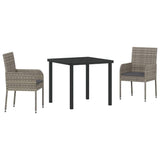 Garden Dining Set with Cushion 3 pcs Grey Poly Rattan - Front View