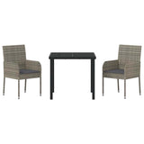 Garden Dining Set with Cushion 3 pcs Grey Poly Rattan - Close-Up Angle