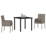 Garden Dining Set with Cushion 3 pcs Grey Poly Rattan
