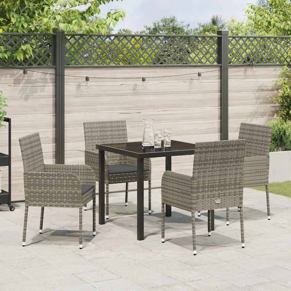 Garden Dining Set with Cushion 5 pcs Grey Poly Rattan