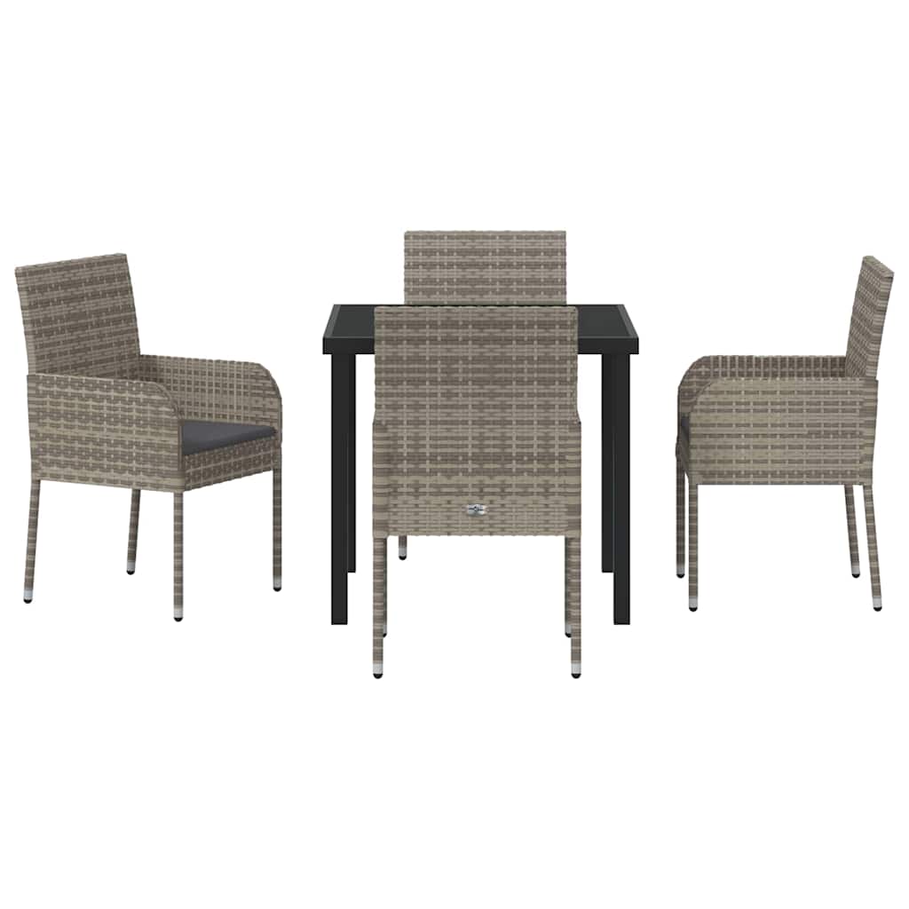 Garden Dining Set with Cushion 5 pcs Grey Poly Rattan