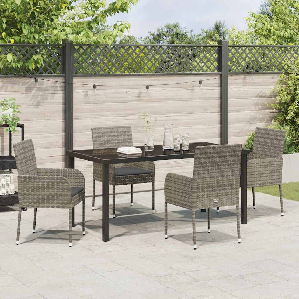 Garden Dining Set with Cushion 5 pcs Grey Poly Rattan