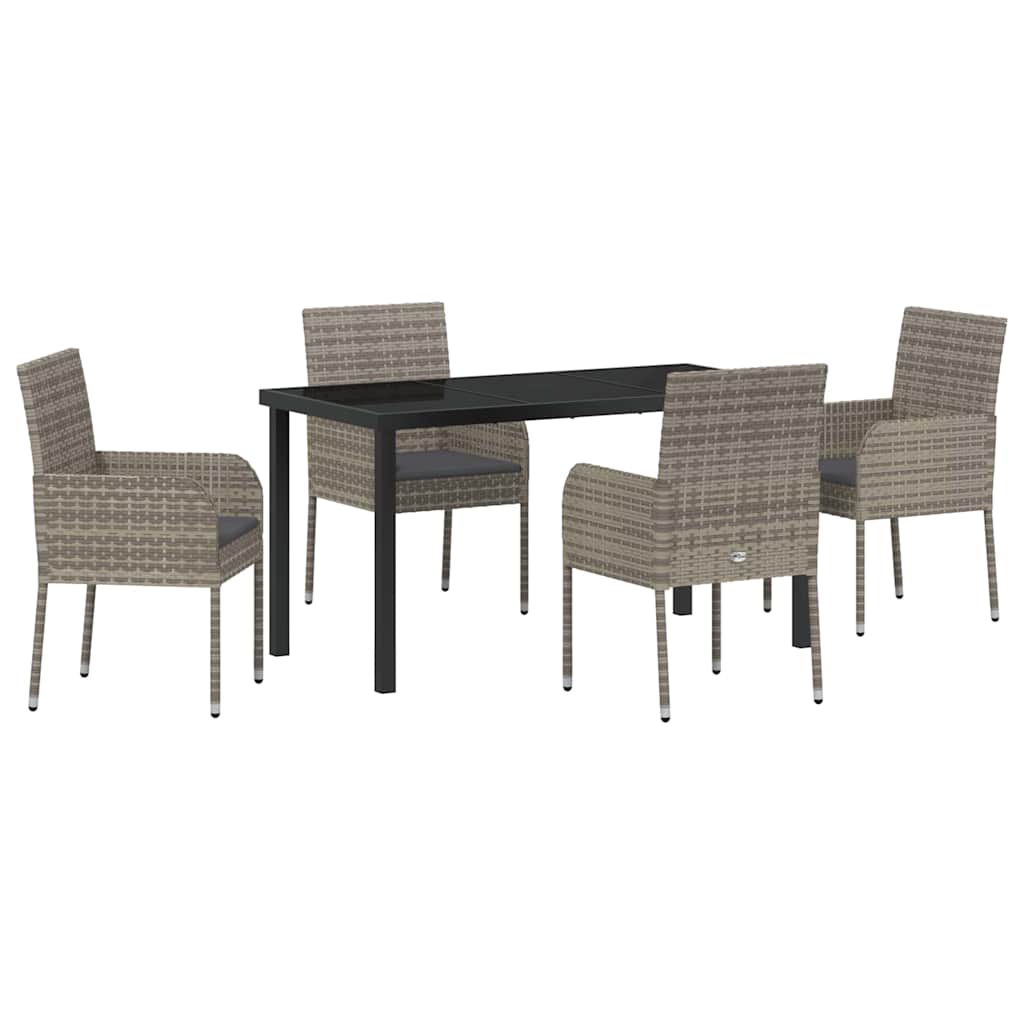 Garden Dining Set with Cushion 5 pcs Grey Poly Rattan