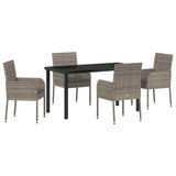 Garden Dining Set with Cushion 5 pcs Grey Poly Rattan - Front View