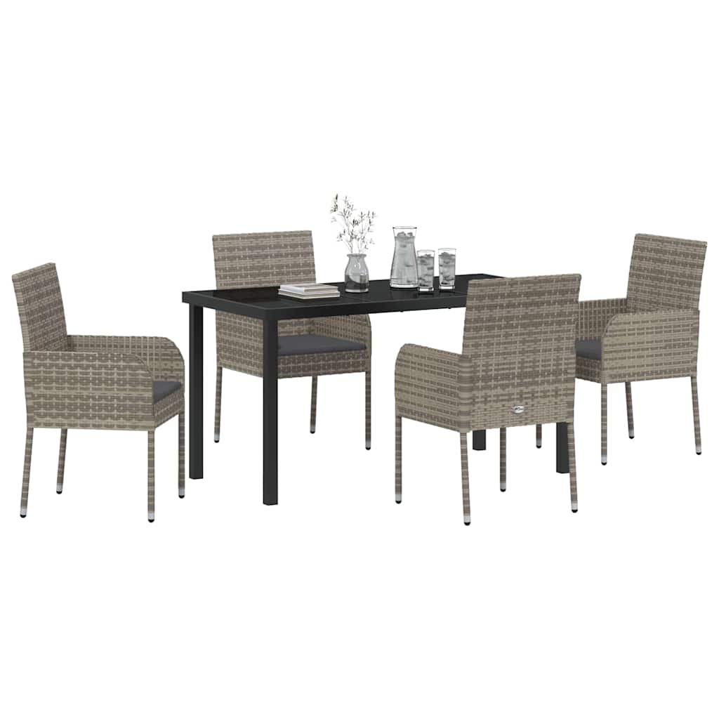 Garden Dining Set with Cushion 5 pcs Grey Poly Rattan