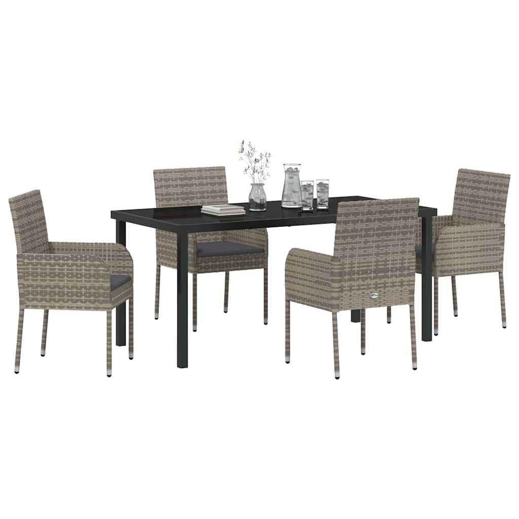 Garden Dining Set with Cushion 5 pcs Grey Poly Rattan
