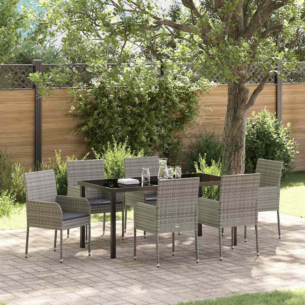 Garden Dining Set with Cushion 7 pcs Grey Poly Rattan