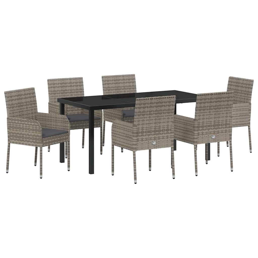 Garden Dining Set with Cushion 7 pcs Grey Poly Rattan
