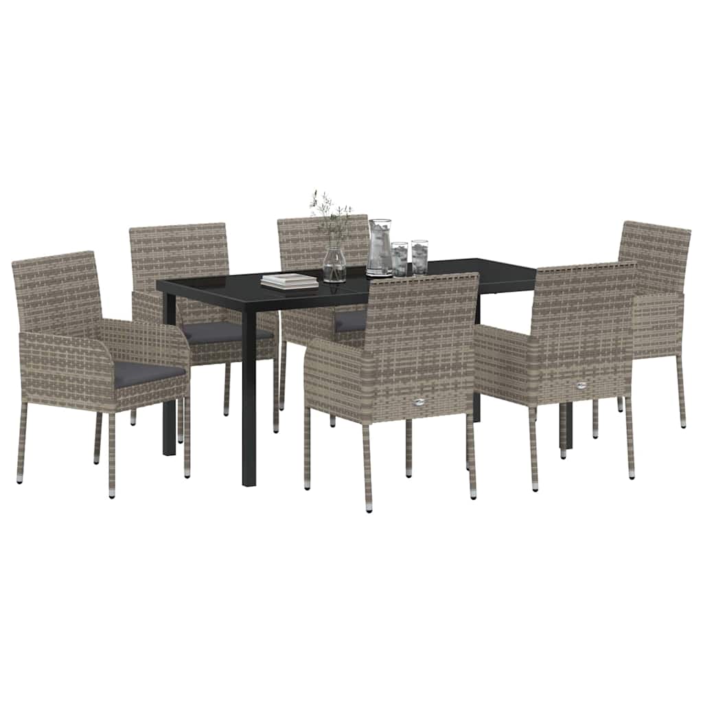 Garden Dining Set with Cushion 7 pcs Grey Poly Rattan