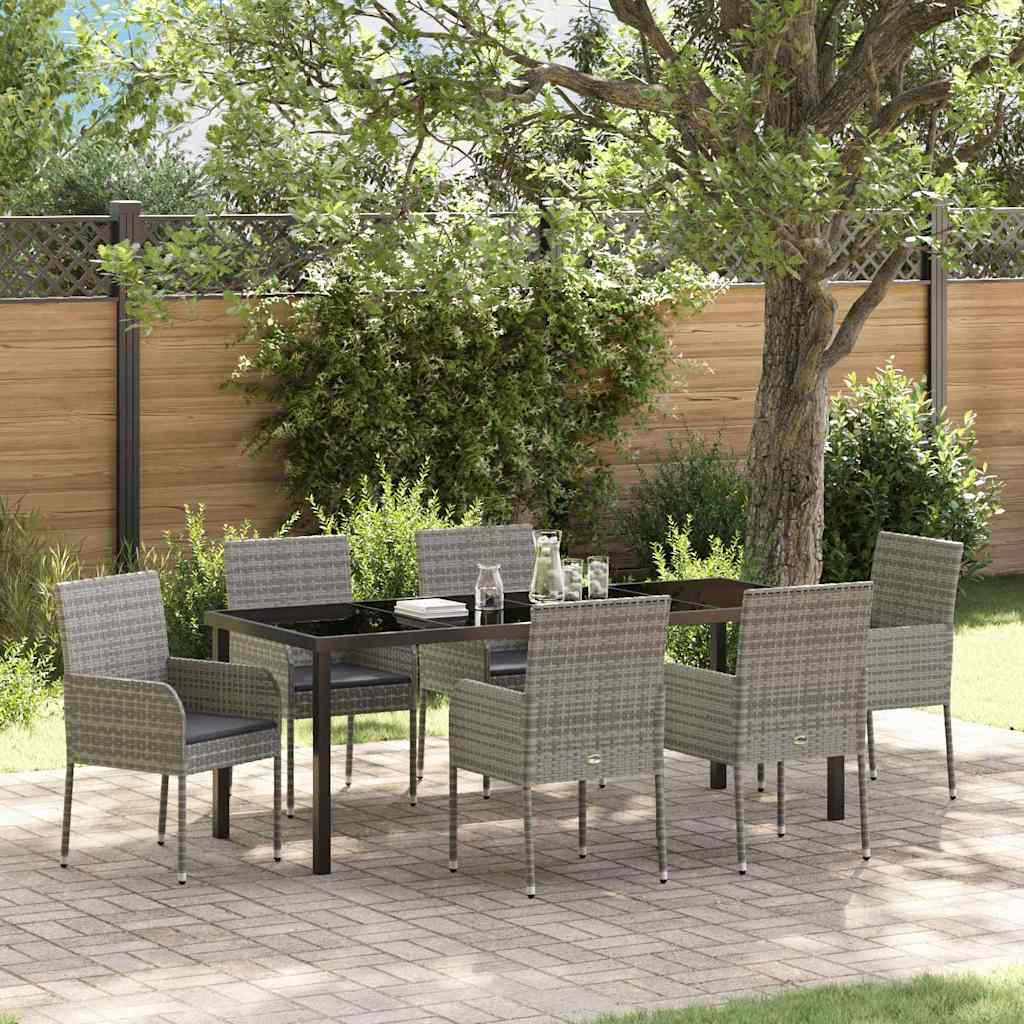 Garden Dining Set with Cushion 7 pcs Grey Poly Rattan