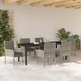 Garden Dining Set with Cushion 7 pcs Grey Poly Rattan - Top-Down View