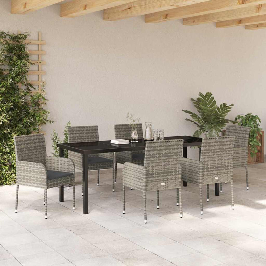 Garden Dining Set 7 pcs Grey Poly Rattan