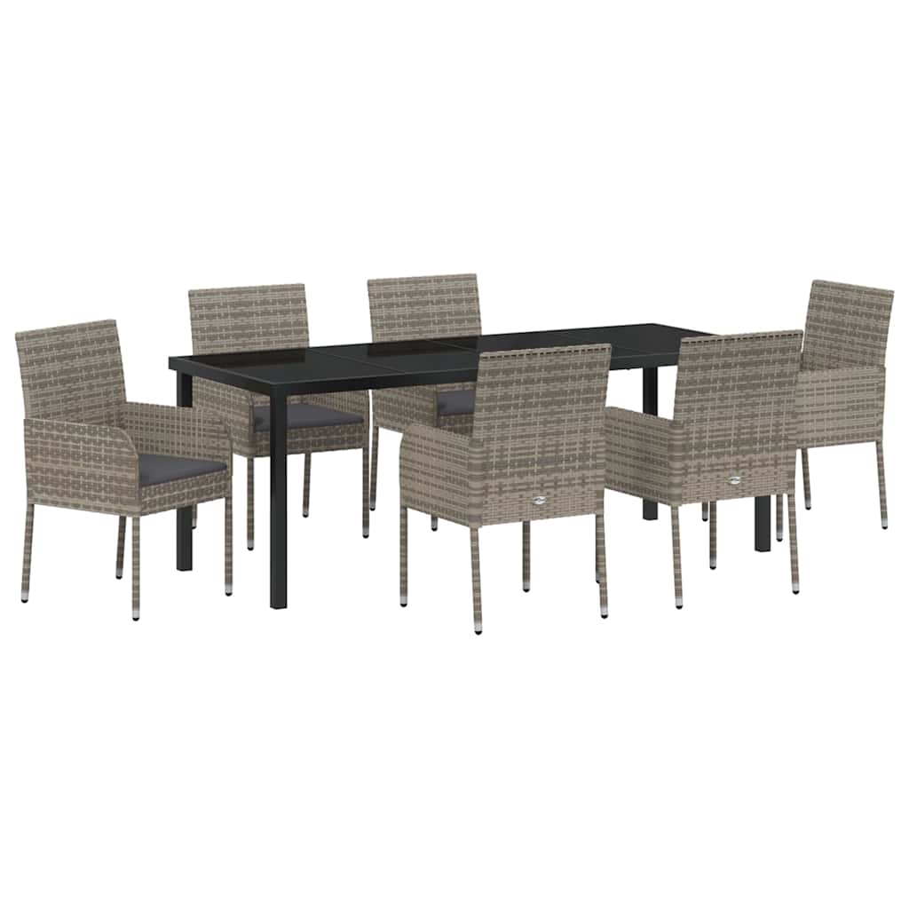 Garden Dining Set with Cushion 7 pcs Grey Poly Rattan