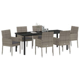 Garden Dining Set with Cushion 7 pcs Grey Poly Rattan