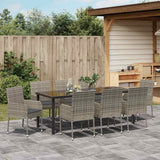 Garden Dining Set with Cushion 9 pcs Grey Poly Rattan - Top-Down View
