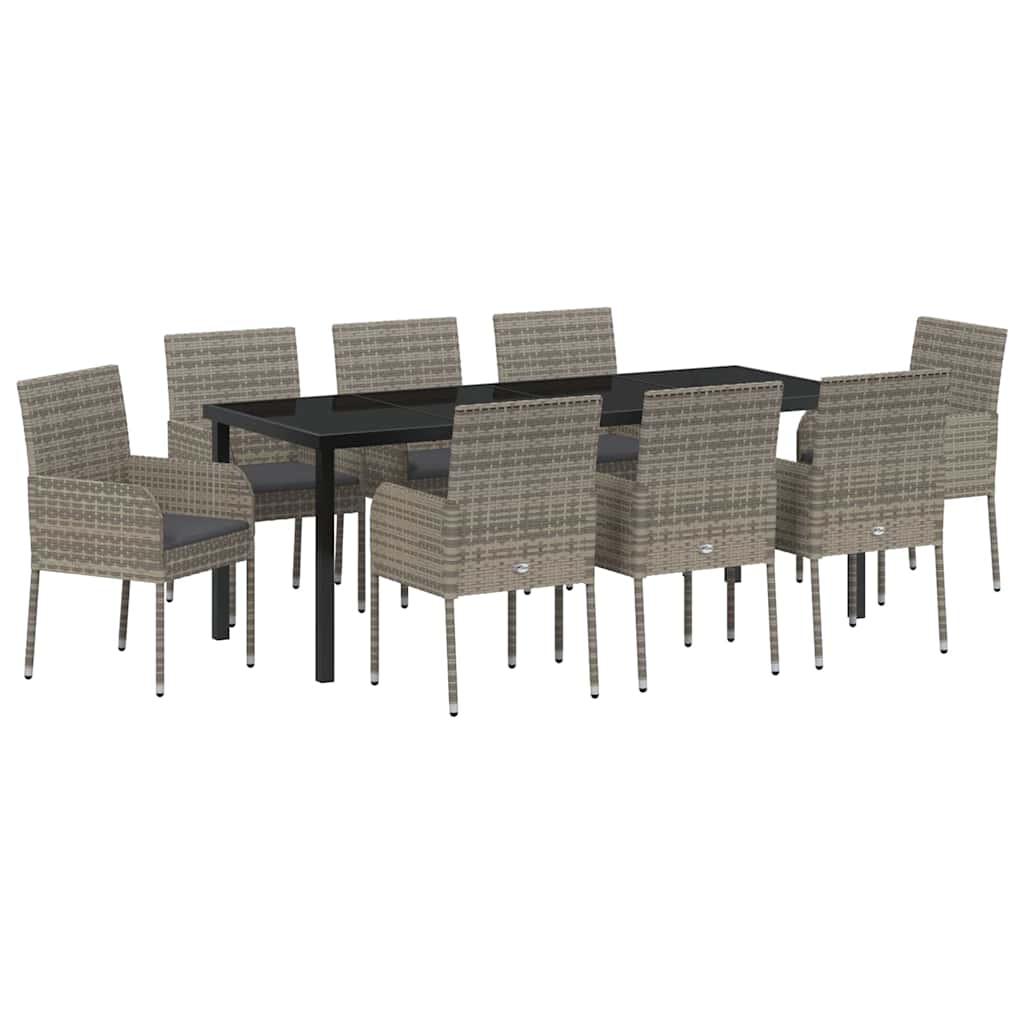 Garden Dining Set with Cushion 9 pcs Grey Poly Rattan