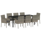 Garden Dining Set with Cushion 9 pcs Grey Poly Rattan