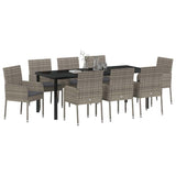 Garden Dining Set with Cushion 9 pcs Grey Poly Rattan