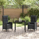 Garden Dining Set with Cushion 3 pcs Black Poly Rattan - Top-Down View