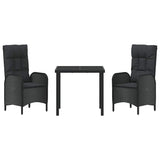 Garden Dining Set with Cushion 3 pcs Black Poly Rattan - Close-Up Angle