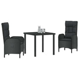 Garden Dining Set with Cushion 3 pcs Black Poly Rattan