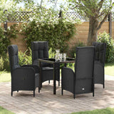 Garden Dining Set with Cushion 5 pcs Black Poly Rattan